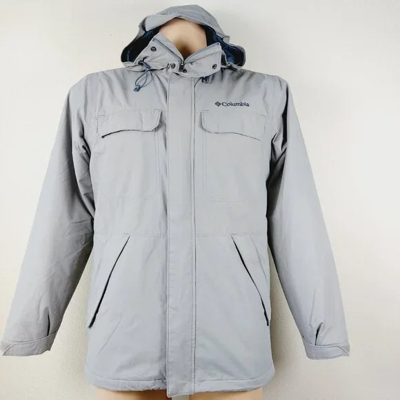 Columbia Men's Light Grey Long Sleeve Hooded Full-Zip Windbreaker Jacket Size S - Picture 2 of 11